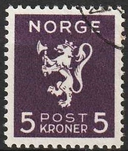 FRIMÆRKER NORGE | 1940 - AFA 211 - Ny tegning - 5 kr. dybviolet - Stemplet